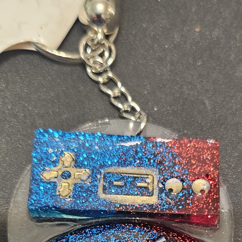 Glittery Red and Blue Game Controller Keychain